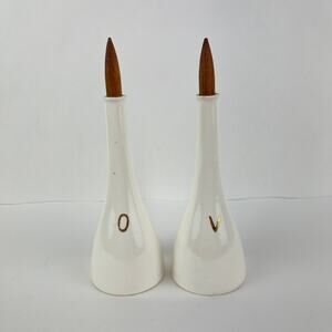 Vintage Serv Well Hand Crafted Ceramic Oil & Vinegar Cruets MCM Danish Look